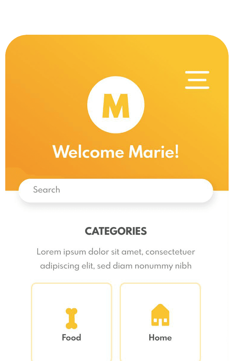 App screen — categories